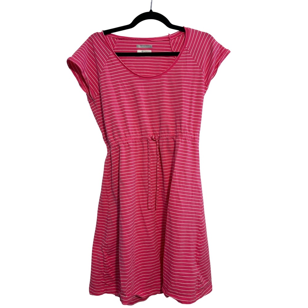 Columbia Omni Wick Pink White Striped Drawstring Waist Casual Dress M